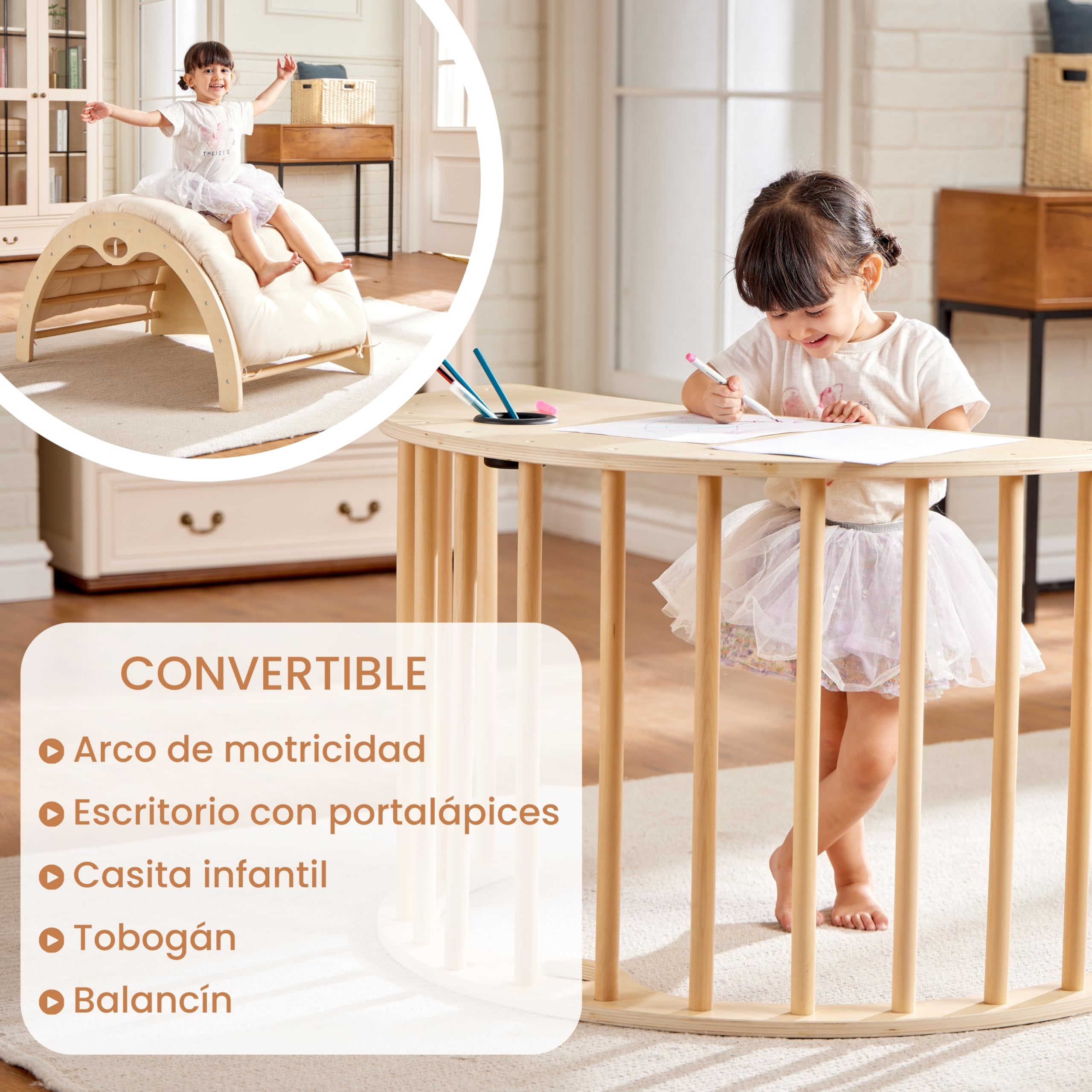 Arco de Escalada Montessori 3 en 1 para Niños - Triángulo de Escalada en Forma de Arco Montessori, Certificado CE, Estructura de Actividades, Módulo de Motricidad + Cojín Incluido