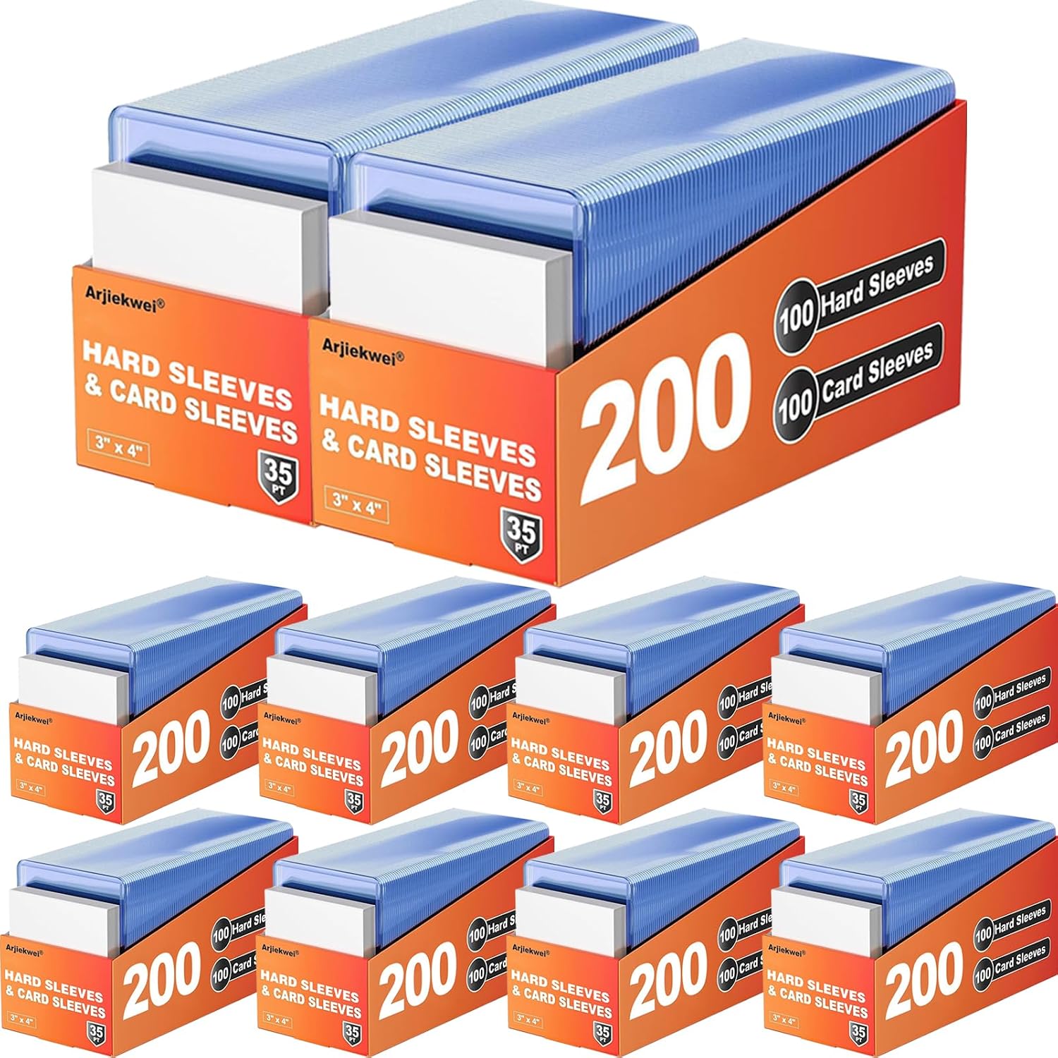 2000 Card Sleeves Hard Plastic, Arjiekwei 3″X 4″ Baseball Cards Protectors Plastic, Trading Card Holder for Trading Sports Baseball Football Game Cards (1000 Hard Sleeve + 1000 Soft Sleeves)