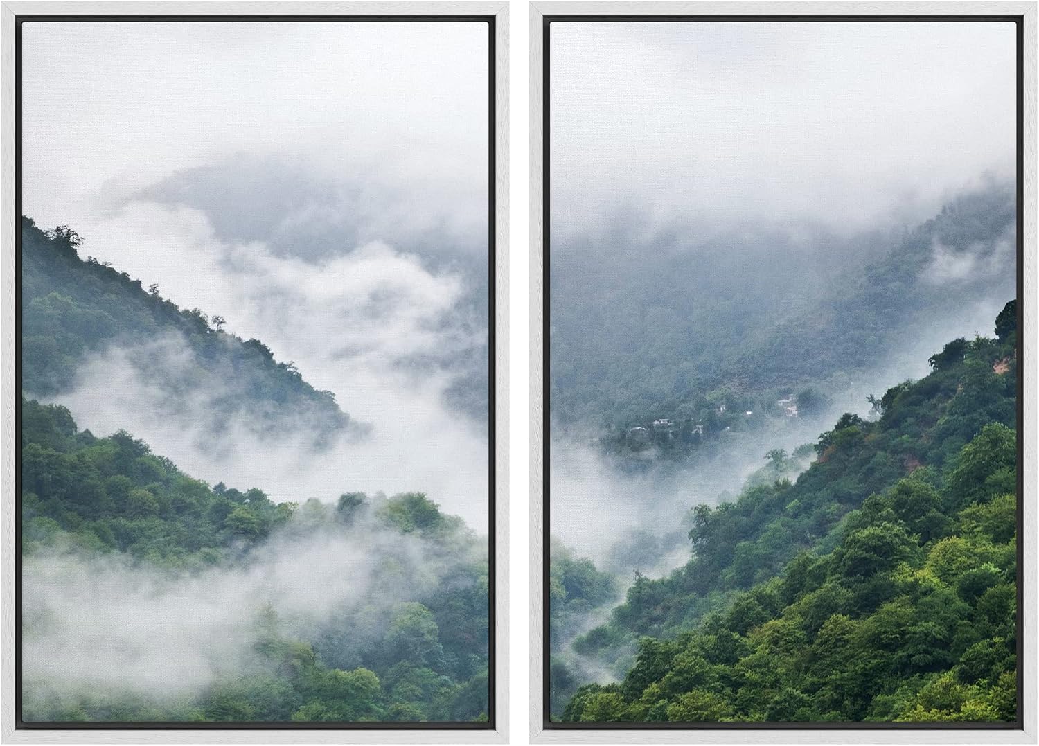 Amazon.com: wall26 Canvas Print Wall Art Set Mist Fog Green Mountain ...