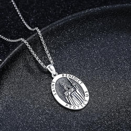Vista 314 de Collar con colgante de plata de ley 925 con medalla de San Patrón, joyería religiosa para hombres y mujeres, con cadena de acero inoxidable 316L