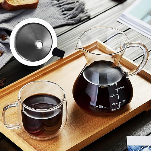 Miniatura 6 de Unbreakable - Cafetera con doble filtro inoxidable de 17 onzas, grueso resistente al calor, gotero de vidrio de borosilicato para verter sobre el