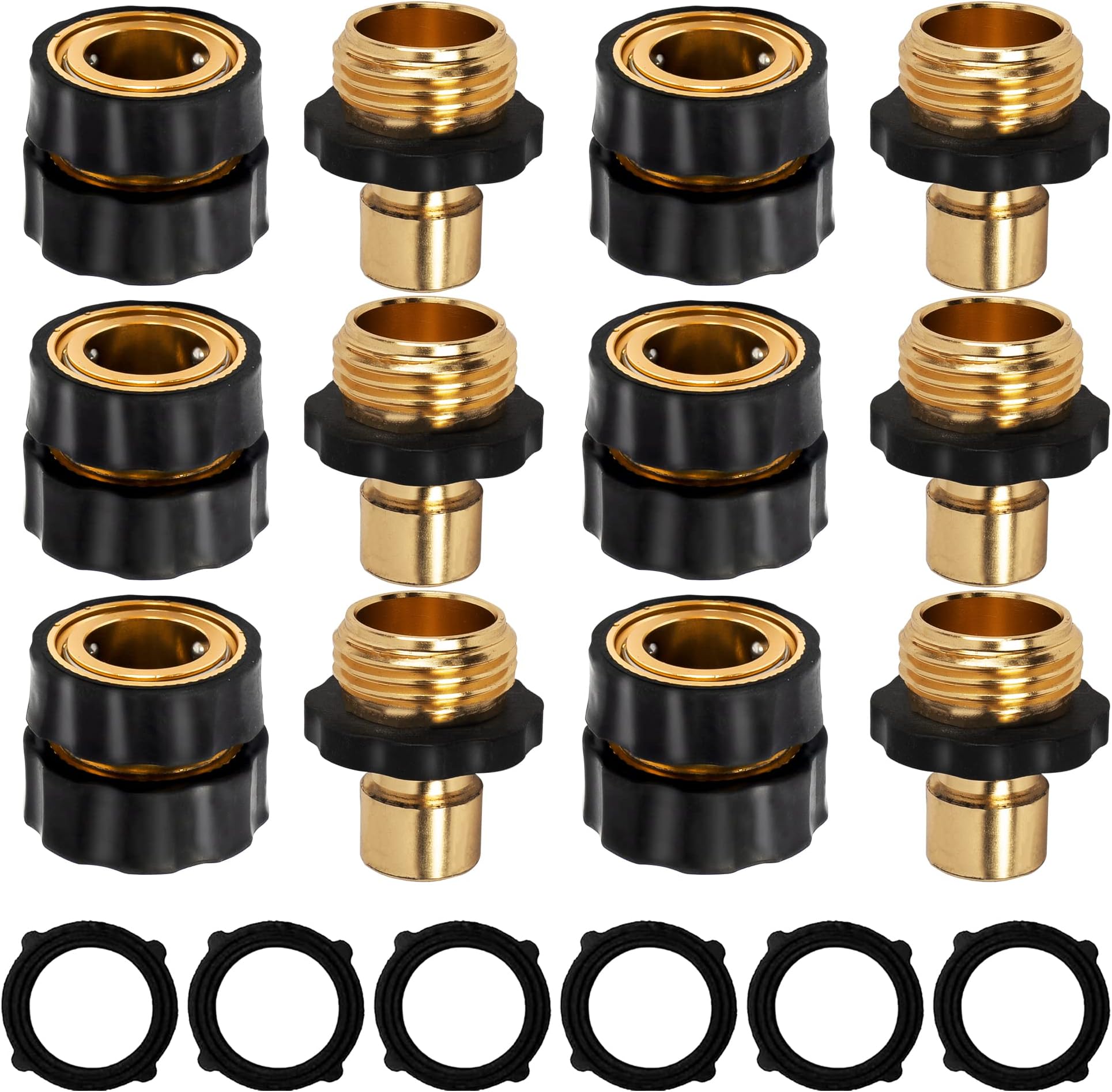 NEROSUN 3/4 Inch Garden Hose Quick Connector, 6 Set Male and Female Quick Connect Garden Hose Fittings
