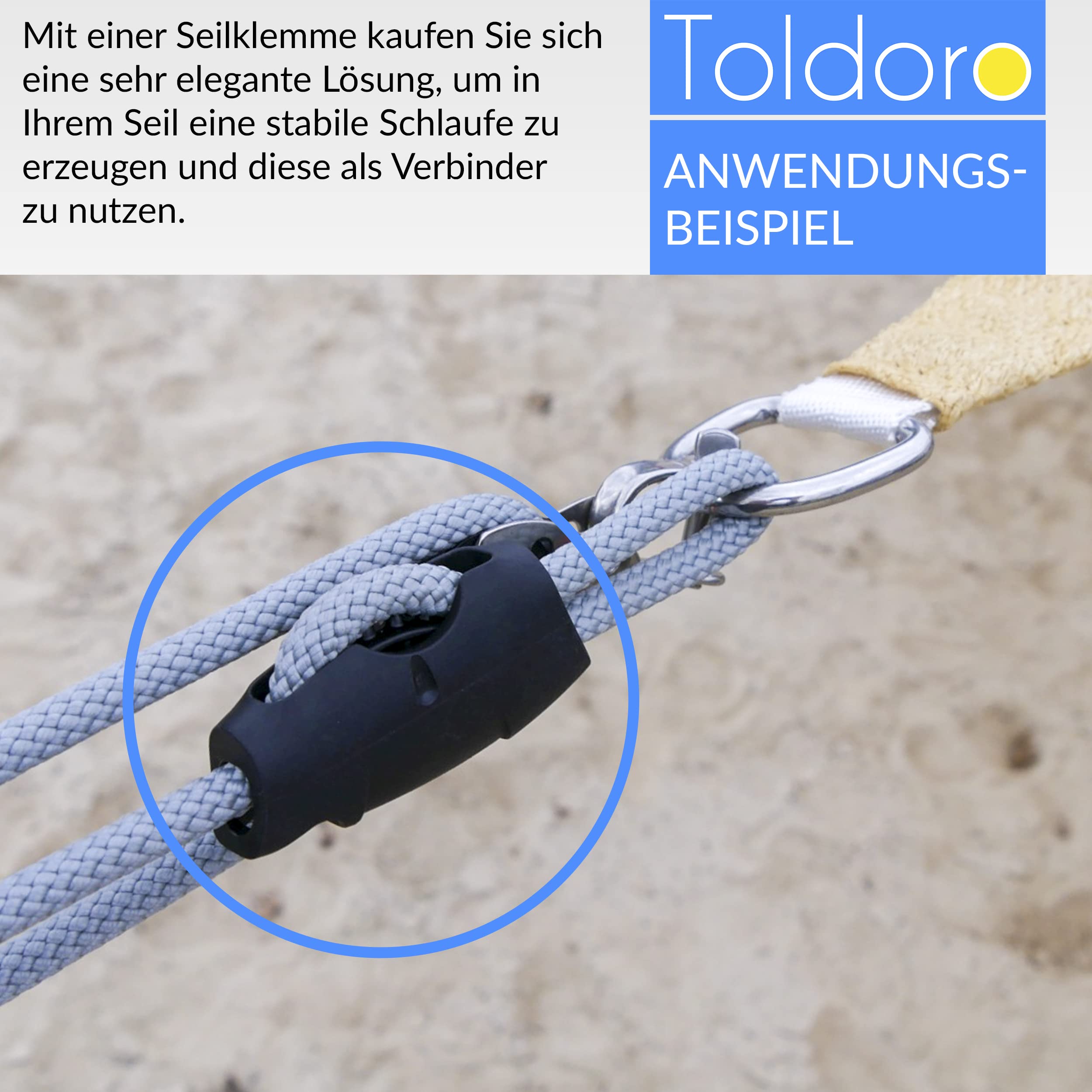 Toldoro Seilklemme Super Sharky 4 Stück 6mm / Klemmen zur Befestigung von Seilen und Tauwerk für Sonnensegel oder Segelboote/Tauwerkklemme aus Kunststoff für schnelle Befestigung