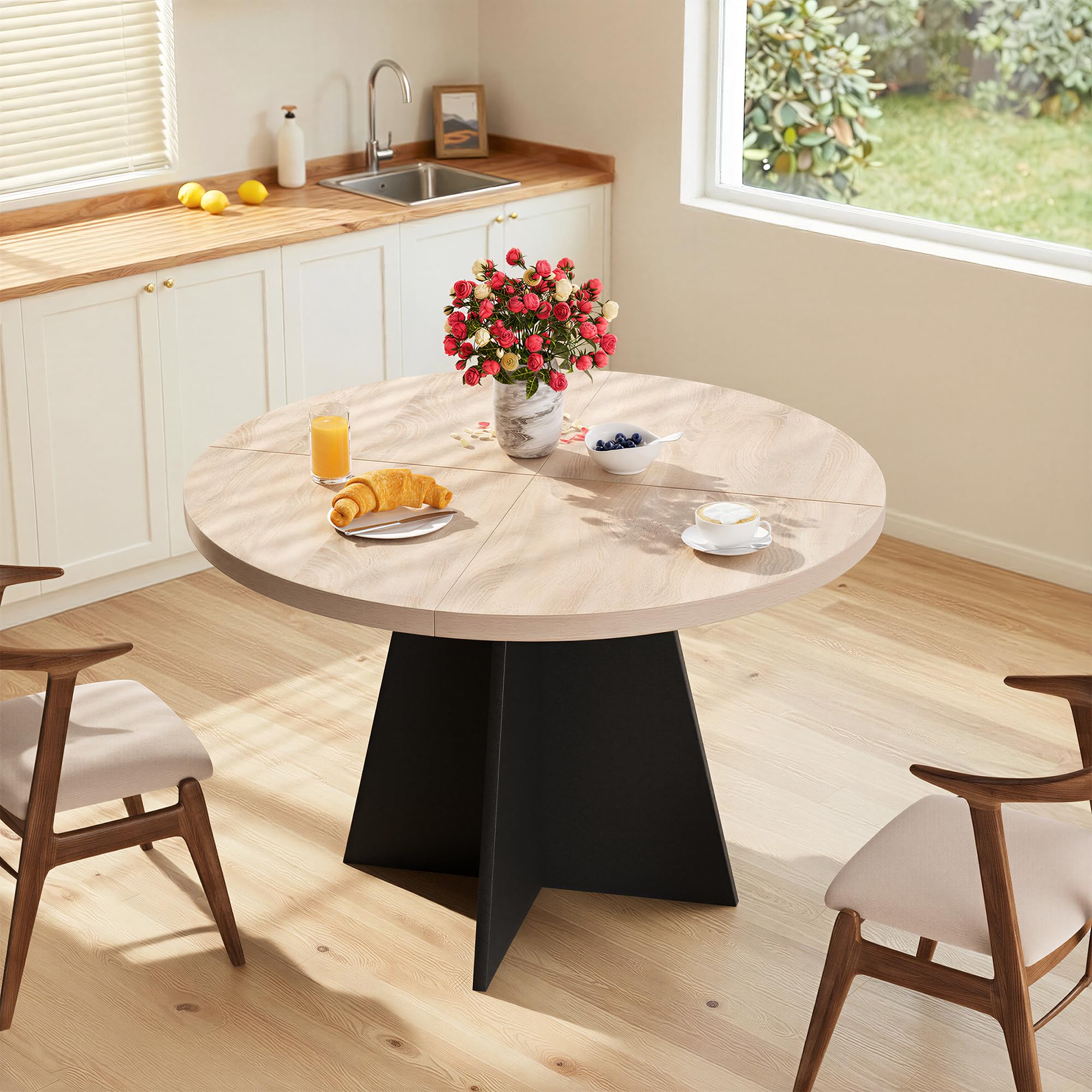 MSFE Mesa Redonda Comedor 100 cm,Mesa de Cocina Industrial Grande de Madera con Base de Pedestal de Madera para 4 Personas para Comedor, Cocina, Sala de Estar, 100 * 100 * 75cm