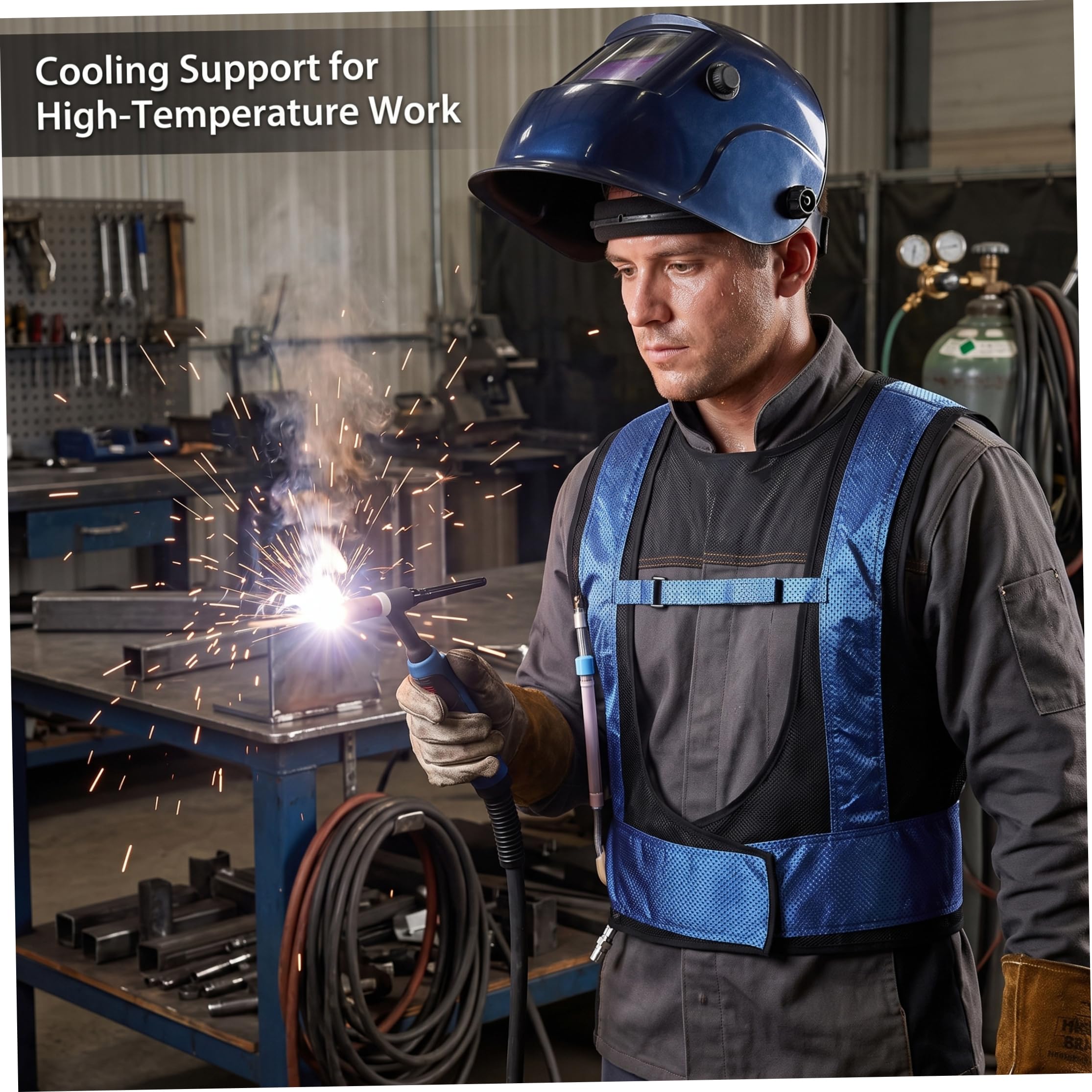 Chaleco de enfriamiento comprimido por aire con tubo de remolino ajustable para hombres, chaqueta de alivio de calor para la industria del acero de soldadura, equipo de enfriamiento de seguridad