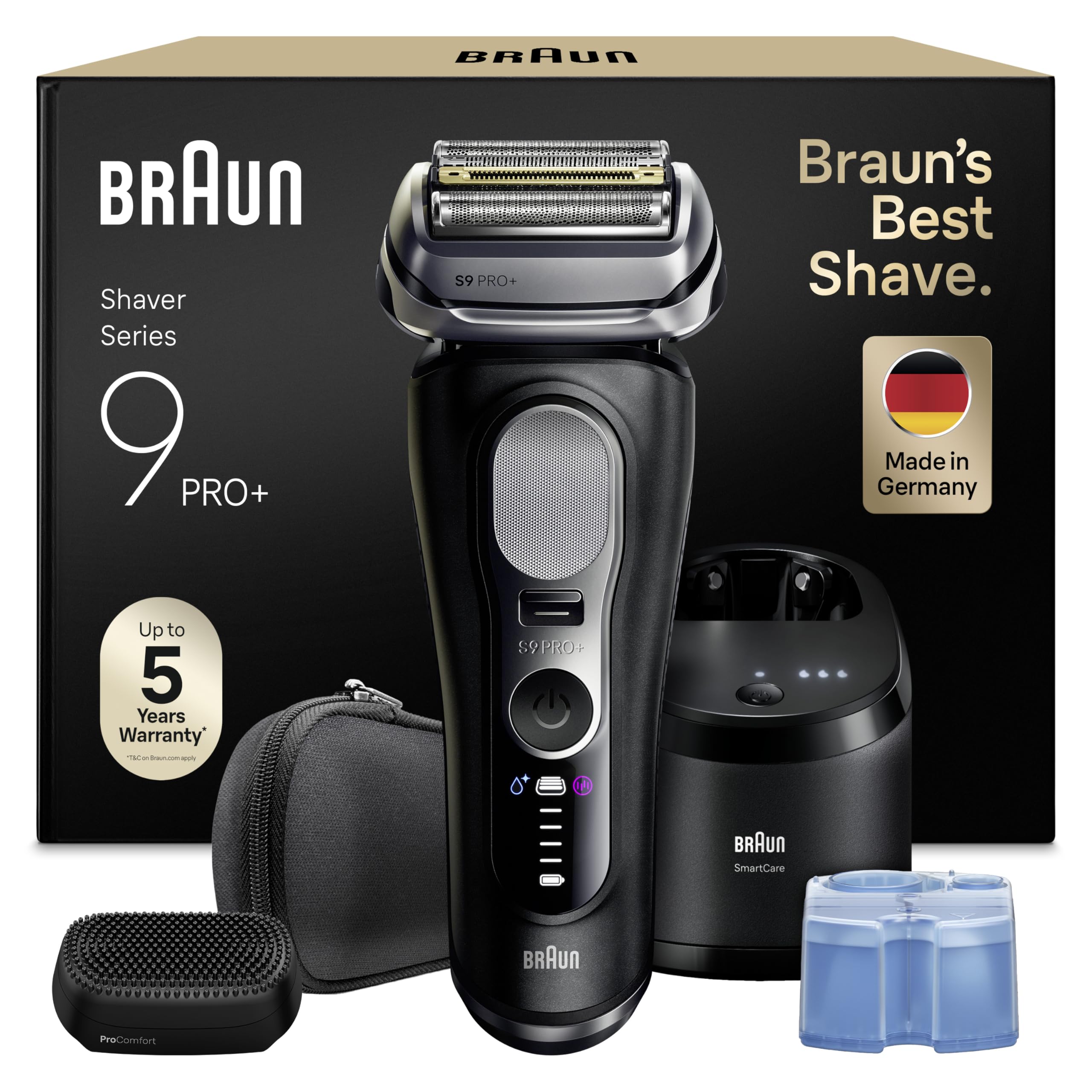 Braun Serie 9 PRO + Rasoio Elettrico Barba, Wet&Dry, 5+1 Lame Di Precisione Ultra Sottili, Regolabarba Uomo, Rasoio Barba, 60 Min, Testina ProComfort, Stazione SmartCare 6in1, Serie 9690cc, Nero