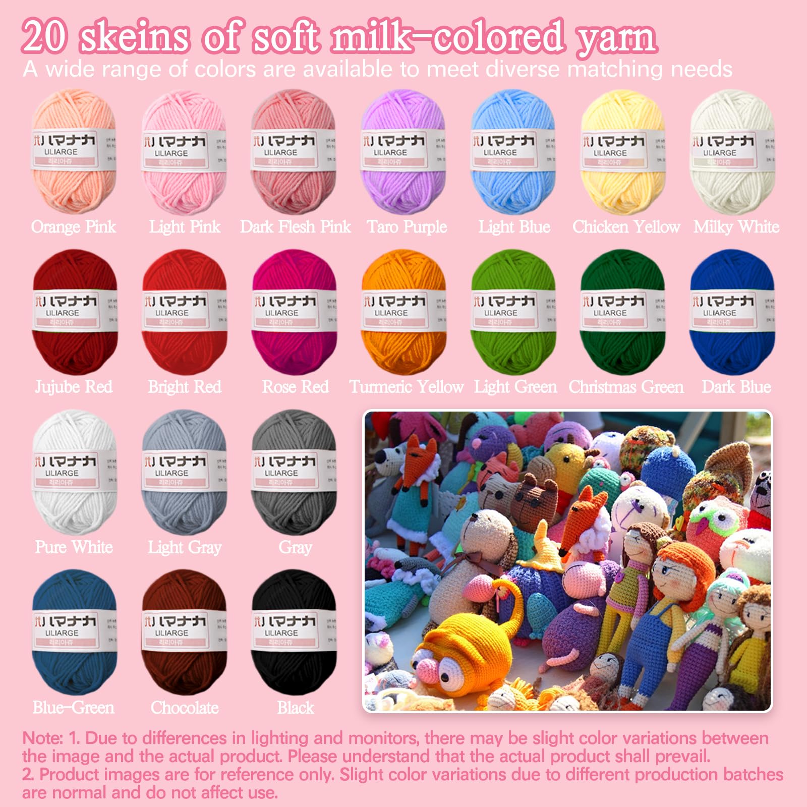 FACIACC Set di 91 uncinetti per principianti, 20 lana, set di uncinetti portatili, con istruzioni, custodia impermeabile, 2 mm - 8 mm, uncinetti ergonomici e accessori all'uncinetto, rosa