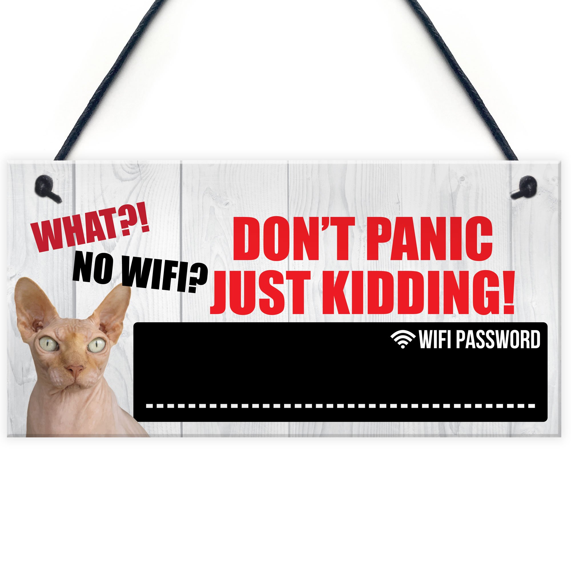 Red Ocean Funny Cat Don't Panic WIFI Password Home Internet Hanging Plaque House Gift Chalkboard Sign