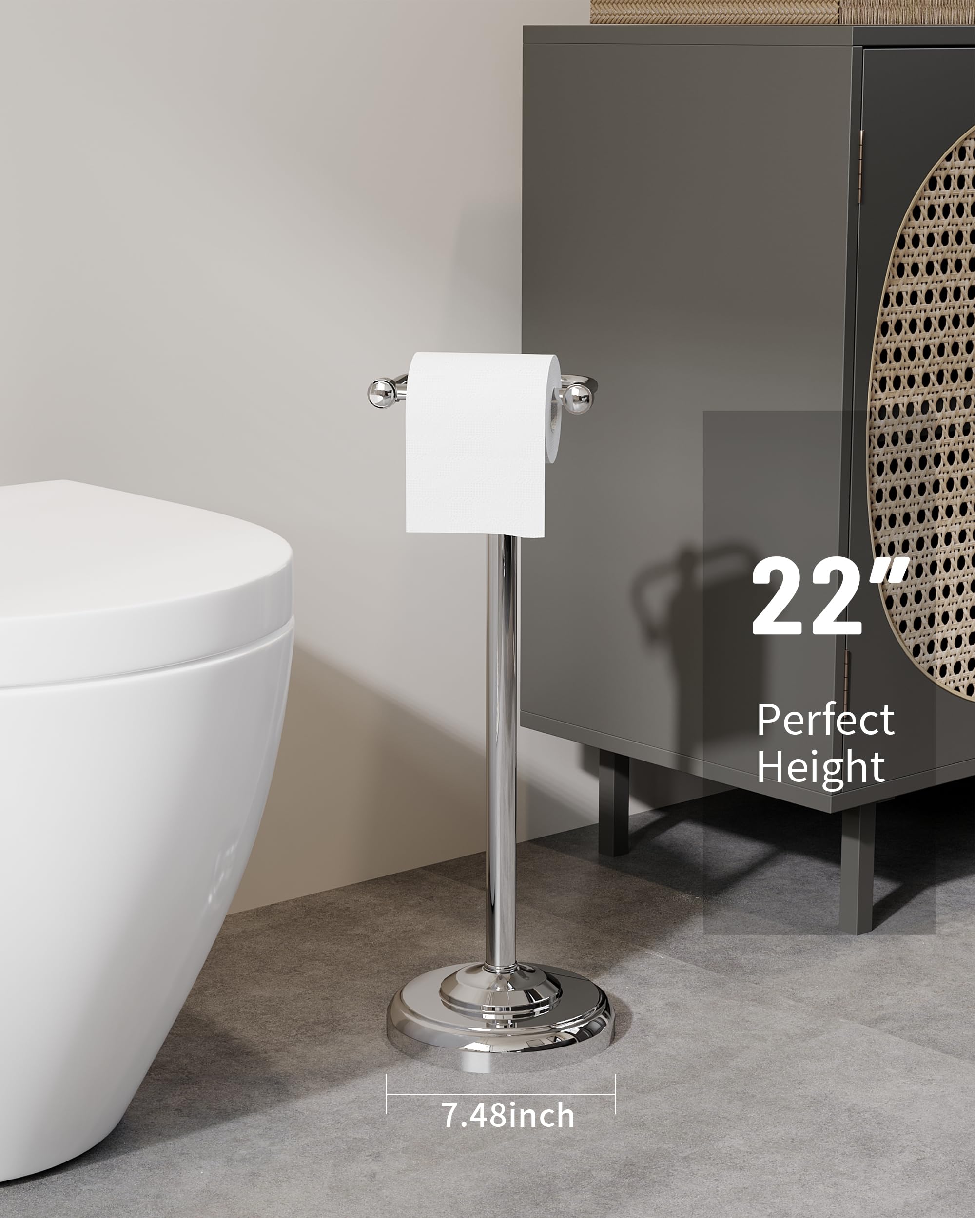 Toilet Paper Holder Stand Stainless Steel & Weighted Base Chrome — Amazon image 2