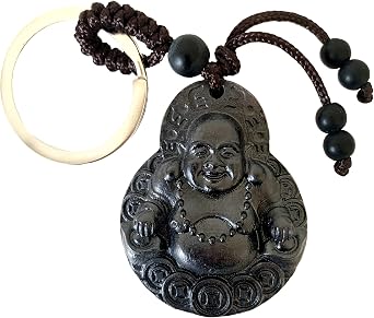 Betterdecor Feng Shui Wood Carved Chinese Happy Buddha Money Buddha Key Ring Amulet