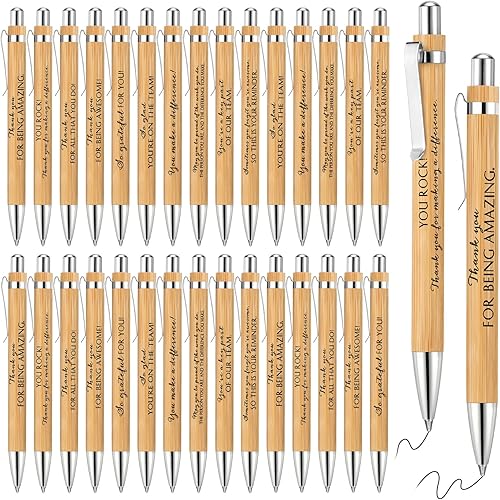 Miniatura 8 de 100 bolígrafos inspiradores de bambú de madera con texto en inglés "Thank You", bolígrafo de bambú para apreciación de empleados, con cita