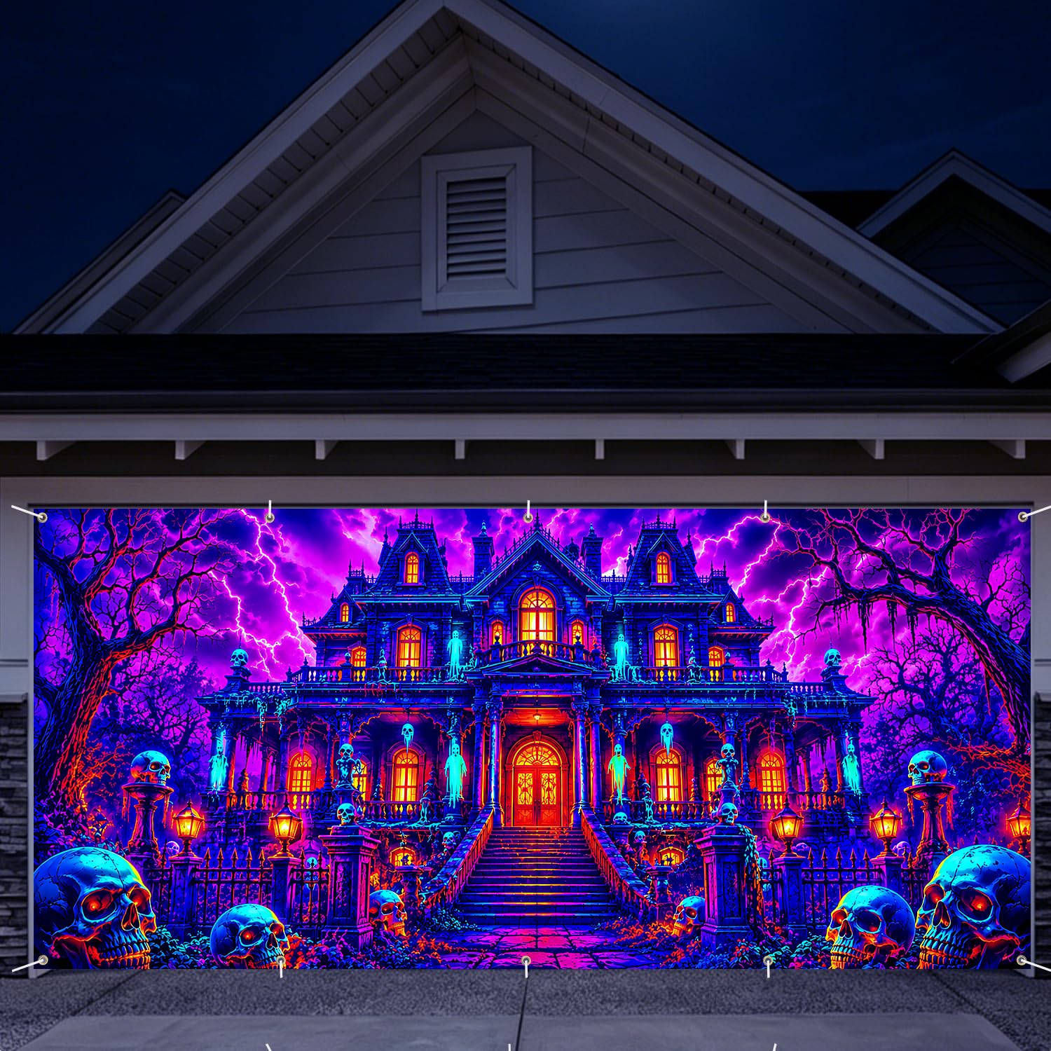 7 x 16 ft Mystic Manor Halloween Garage Door Decorations Halloween decorations Witch Door Cover, Hanging Banner Backdrop Mural for Home, Outdoor, Indoor, Spooky Party, Wall, Window