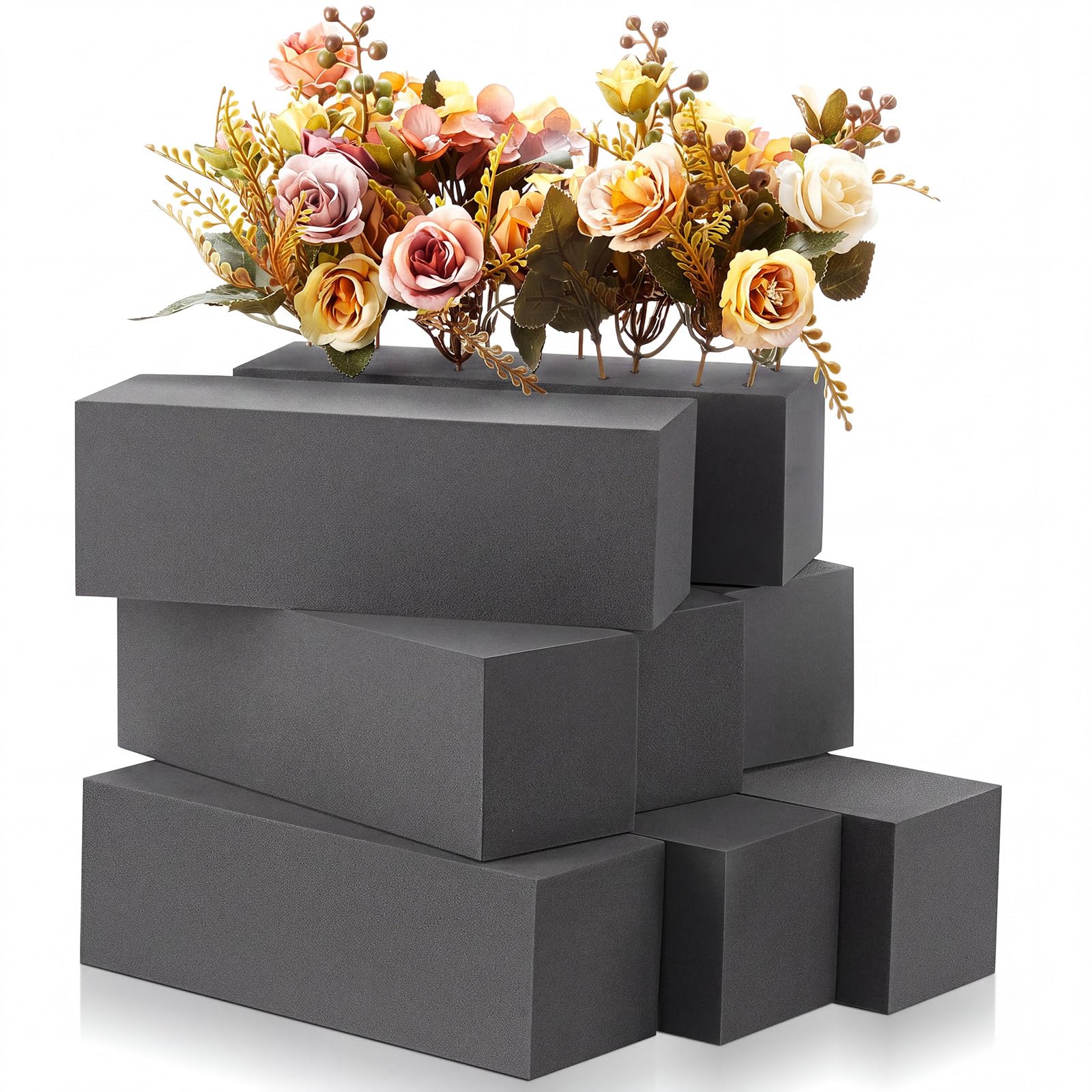 Lallisa 8 Pcs Dark Gray Reusable Floral Foam Blocks, 9 x 3 x 3"
