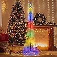 6ft Smart Lighted Christmas Tree 265 LED RGB Outdoor Christmas Cone Tree Music Sync Remote APP Control Timer Dimmable Artificial Xmas Tree for Porch Yard Patio Indoor Decoration