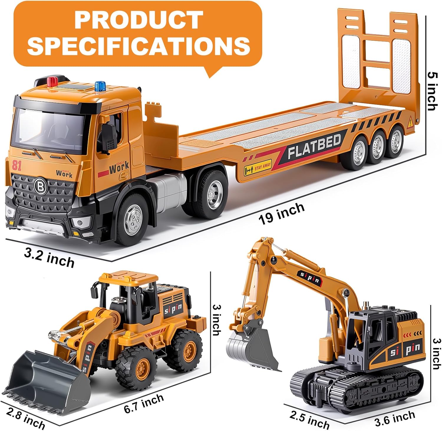 Kids Construction Toy Set Metal Cab, Semi Truck, Excavator, Bulldozer, Die-cast Engineering Construction Vehicles Truck Toys with Lights & Sounds, Ideal Gift for 3 4 5 6 7 Years Old Boys Toddlers