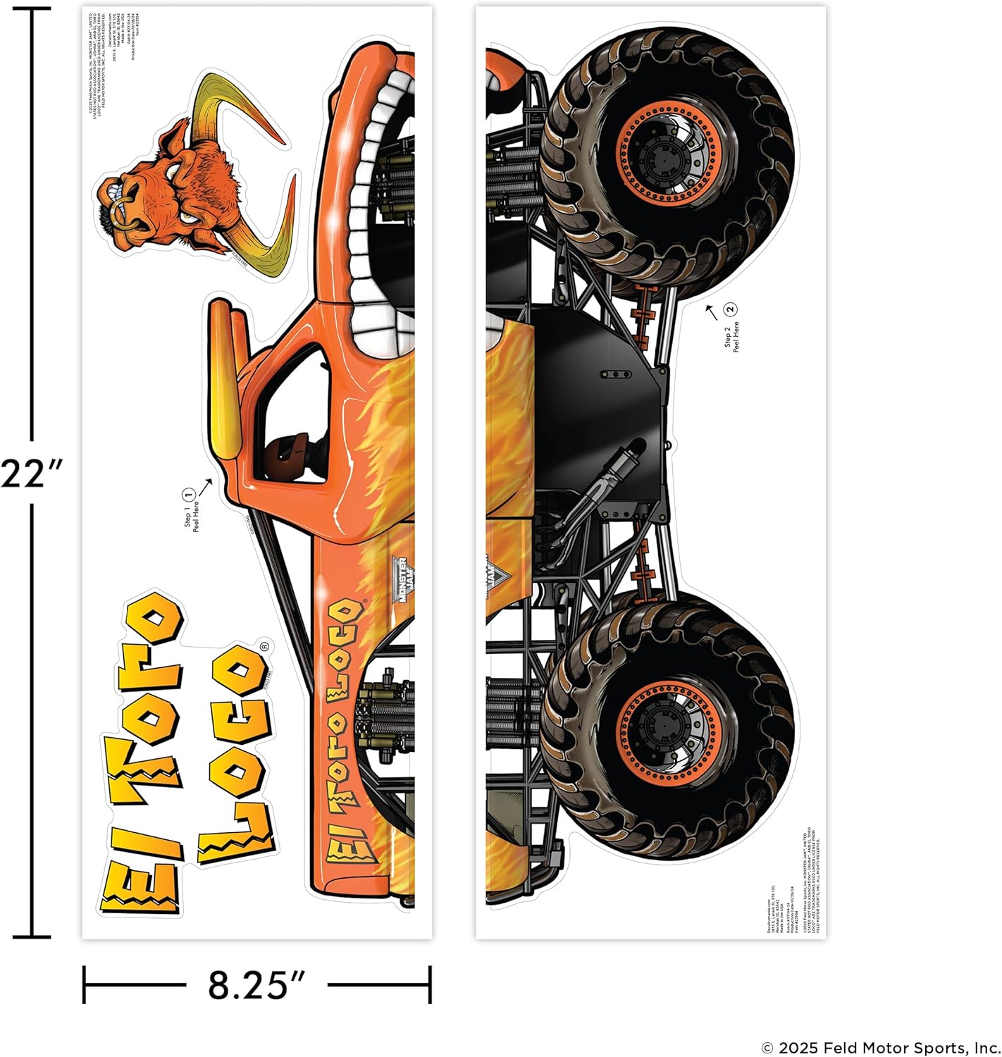 Monster Jam El Toro Loco Truck Wall Decal - Large 21" Wide Monster Truck Wall Vinyl Stickers Bedroom Decorations - Peel and Stick Room Decor