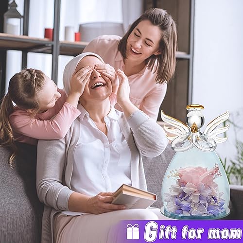 Miniatura 7 de ANLUNOB - Flores preservadas, regalos de cumpleaños y Navidad para mujeres, ángeles con bonitas rosas color rosa para regalos de boda y Acción de