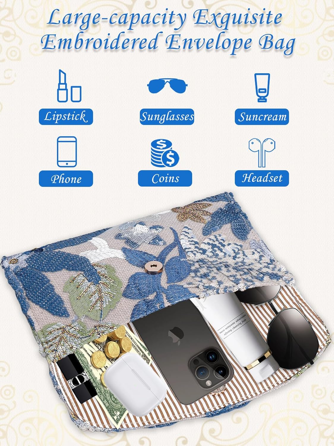 Women's Floral Embroidery Sequin Evening Clutch Bags Party Purses Beaded bags - Image 4