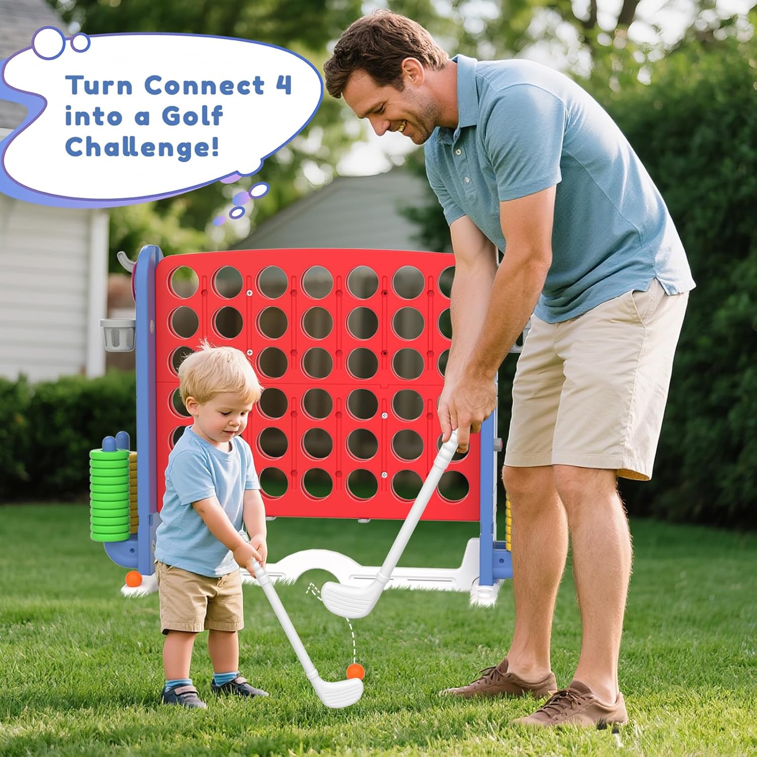 KORIMEFA Jumbo 4-to-Score Giant Game Set, 4 in A Row for Kids and Adults, 2.7FT Tall Indoor & Outdoor Game Set with 42 Jumbo Rings, Perfect for Holiday Party & Family Game