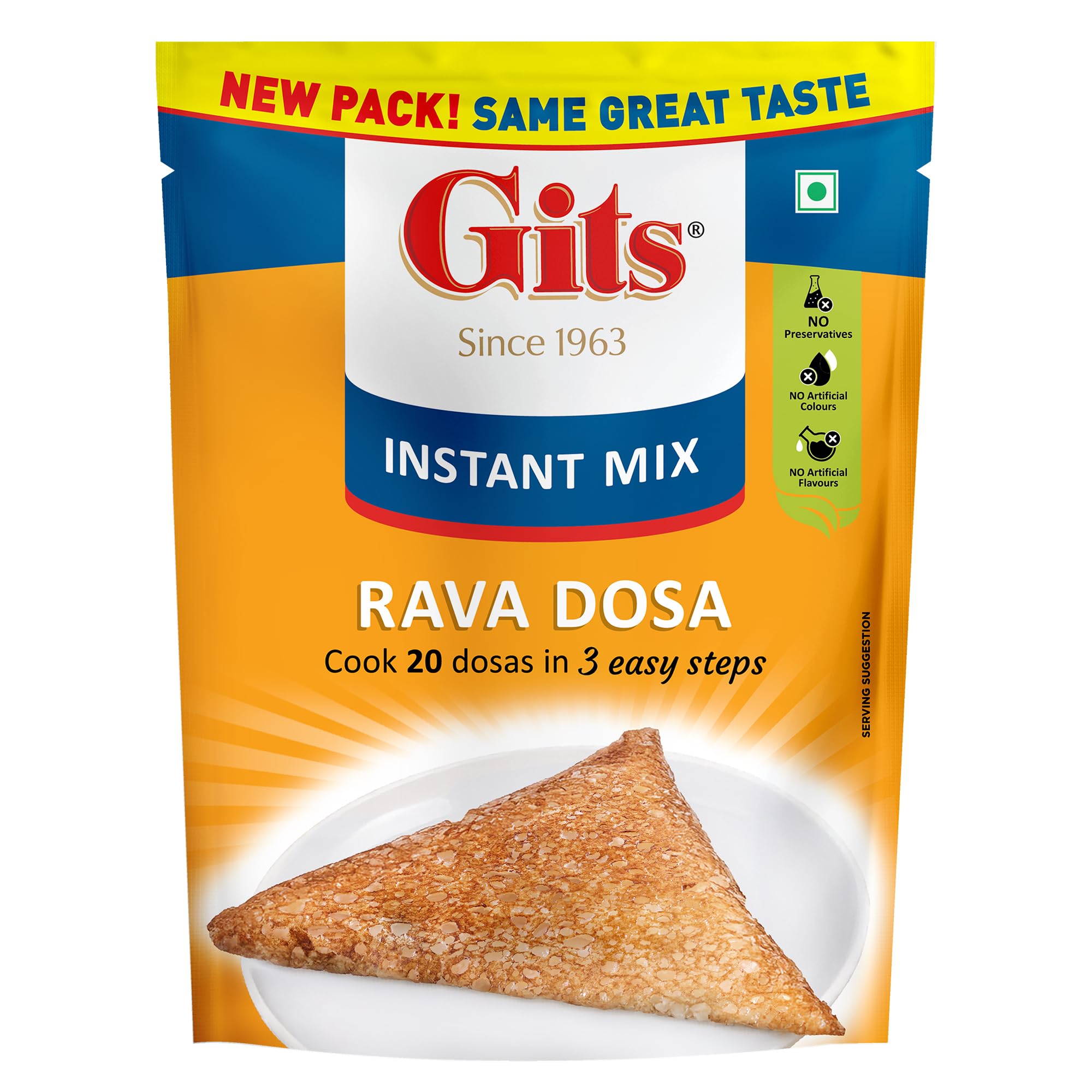 Gits Instant Rava Dosa Breakfast Mix, Makes 20 per Pack, Pure Veg, South Indian Recipe, 500g
