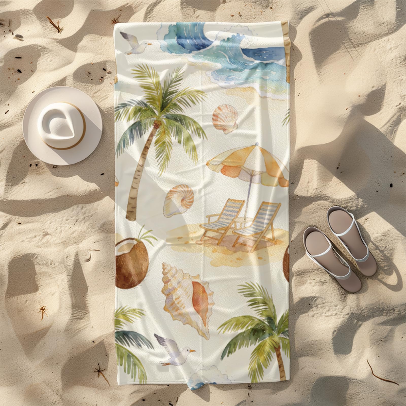 Microfibre Beach Towel 180x90cm Seagull Blue Extra Large Beach Towels Sandproof Quick Dry Foldable Storage for Travel Beach Pool Camping Bathing