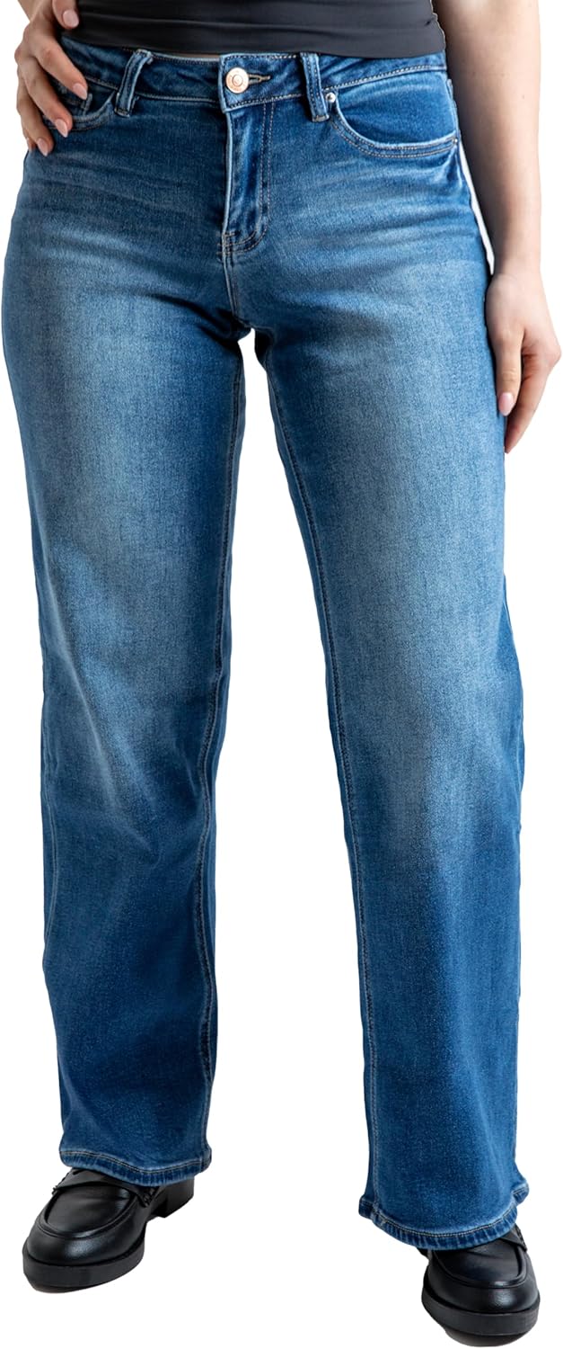YMI Women's Mid Rise Premium Stretch Wide Leg Jeans