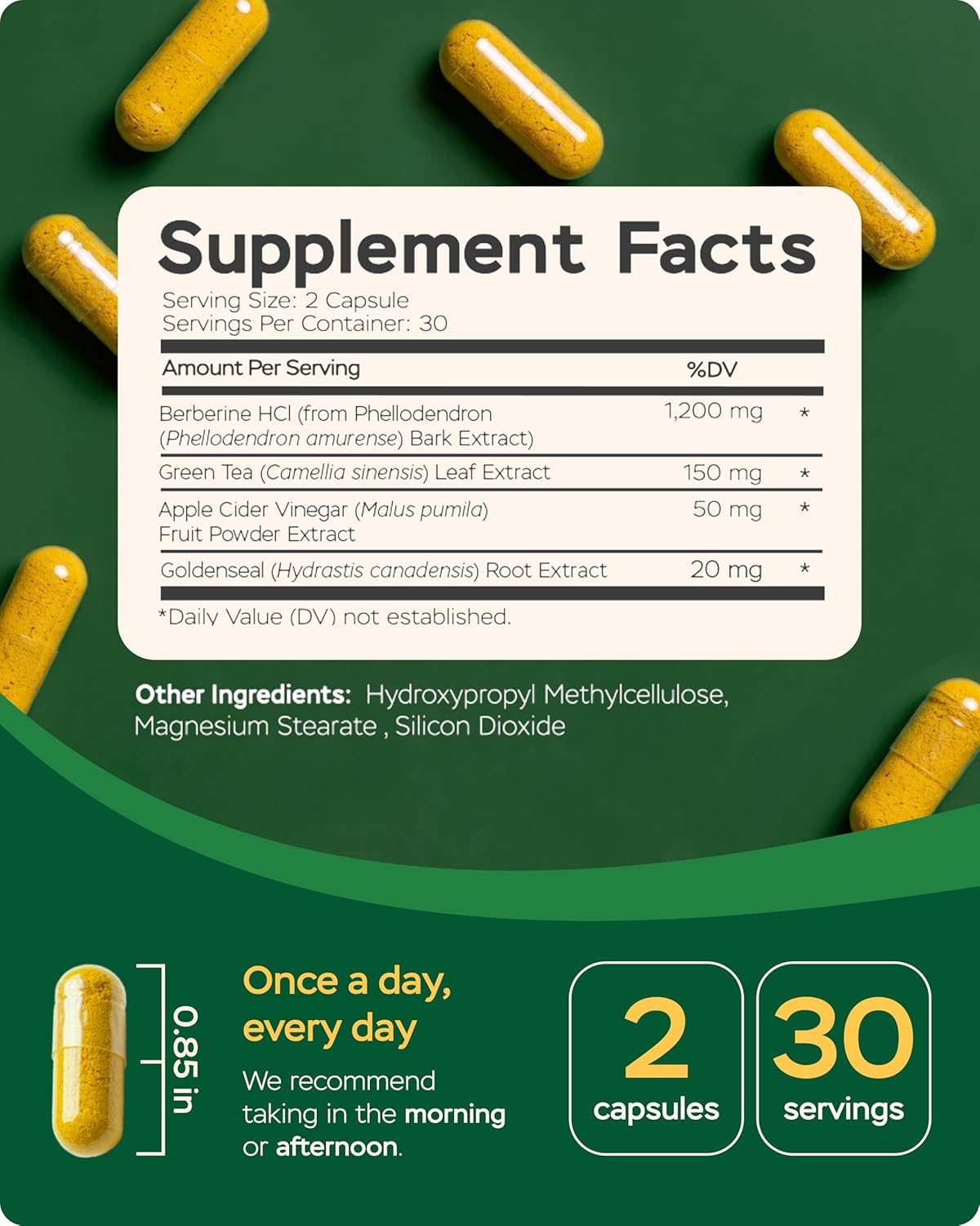 2-Pack Berberine Supplement - Triple Strength GLP-1 Activator w/Goldenseal, Apple Cider Vinegar, Green Tea Extract - Goldenseal Supplements, Digestive Health, Support Heart, Immune System, 120 Caps