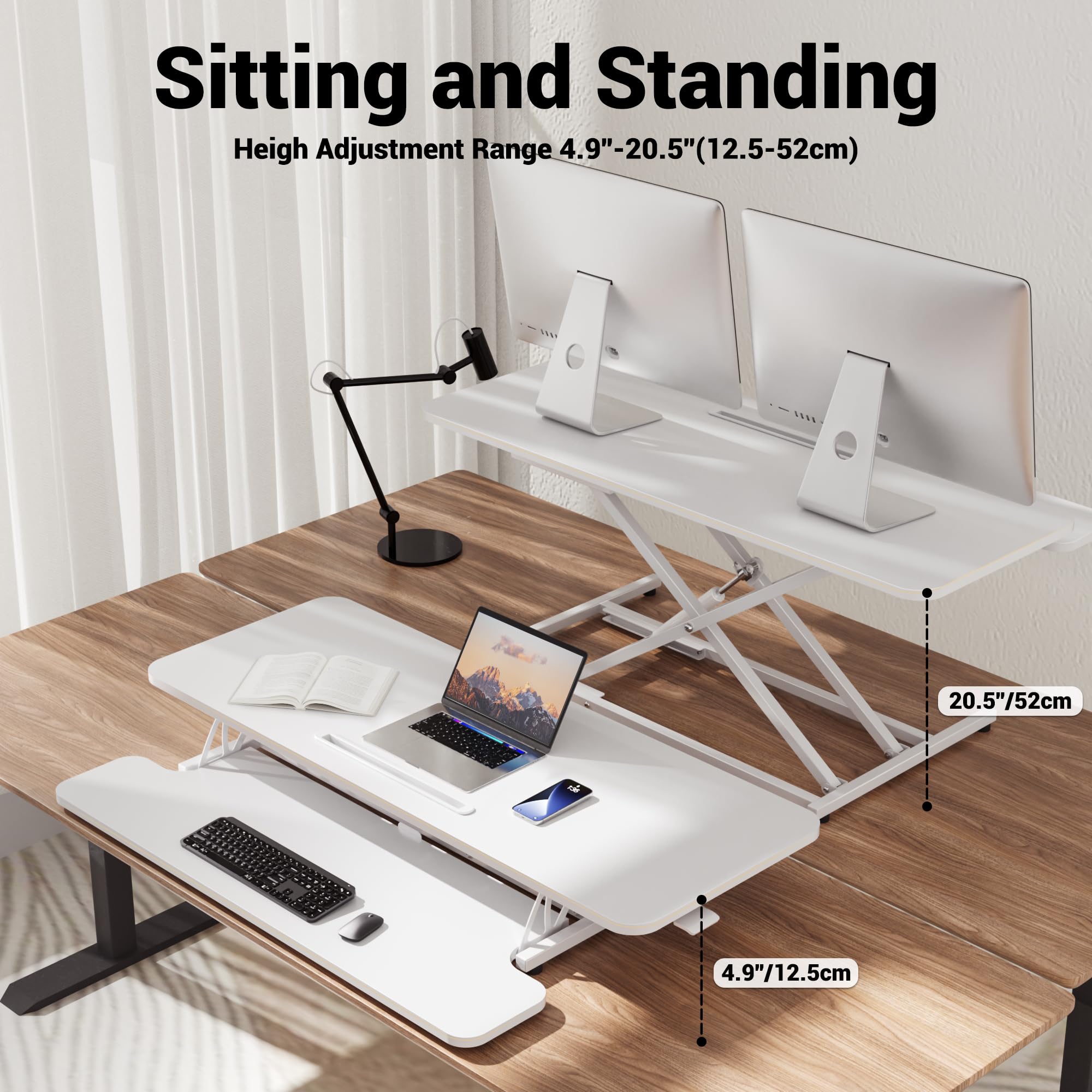 ERGOMAKER Convertisseur de Bureau Debout réglable en Hauteur avec Large Plateau pour Clavier, pour Deux écrans,Blanc - 106 cm