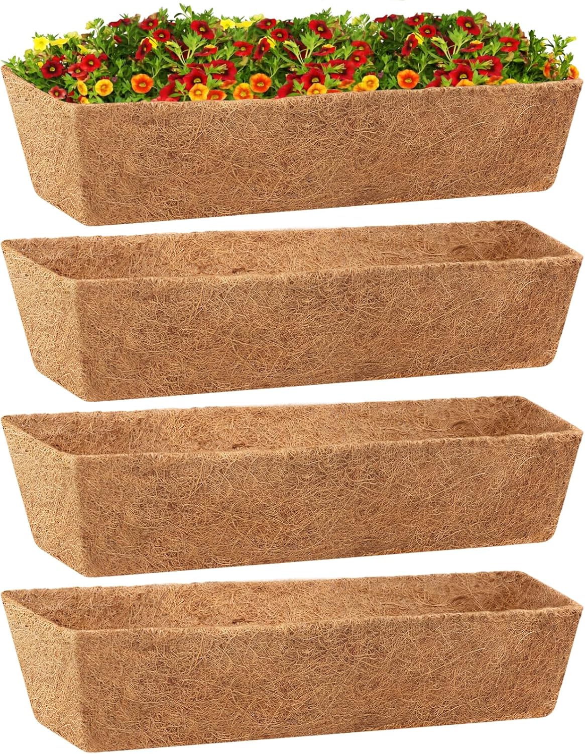 Legigo 4 Pack 24 Inch Square Coco Liners Planter Baskets Liner- Natural Coconut Coir Basket Liner Replacement, Window Box Liners Trough Coconut Liners for Wall Planter Garden Deck Fence Flower Baskets