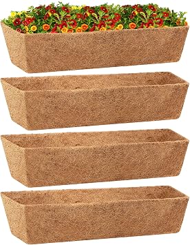 Legigo 4 Pack 24 Inch Square Coco Liners Planter Baskets Liner- Natural Coconut Coir Basket Liner Replacement, Window Box Liners Trough Coconut Liners for Wall Planter Garden Deck Fence Flower Baskets