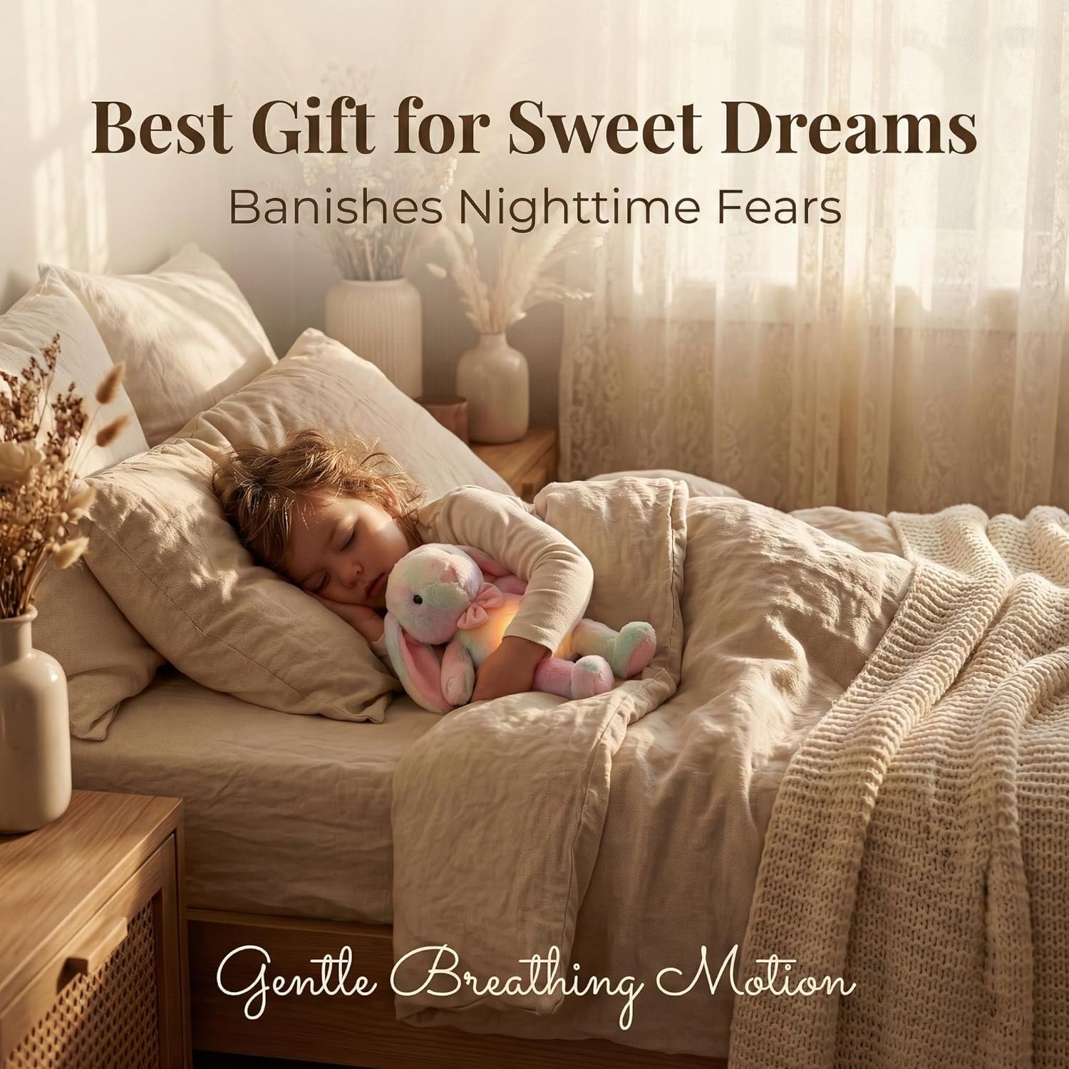 Breathing Stuffed Animal Bunny - 17 Inch Rainbow Anxiety Plush for Kids - Light Up Sleep Aid Toy with Soothing Sound - Calming Stress Relief Easter Gifts