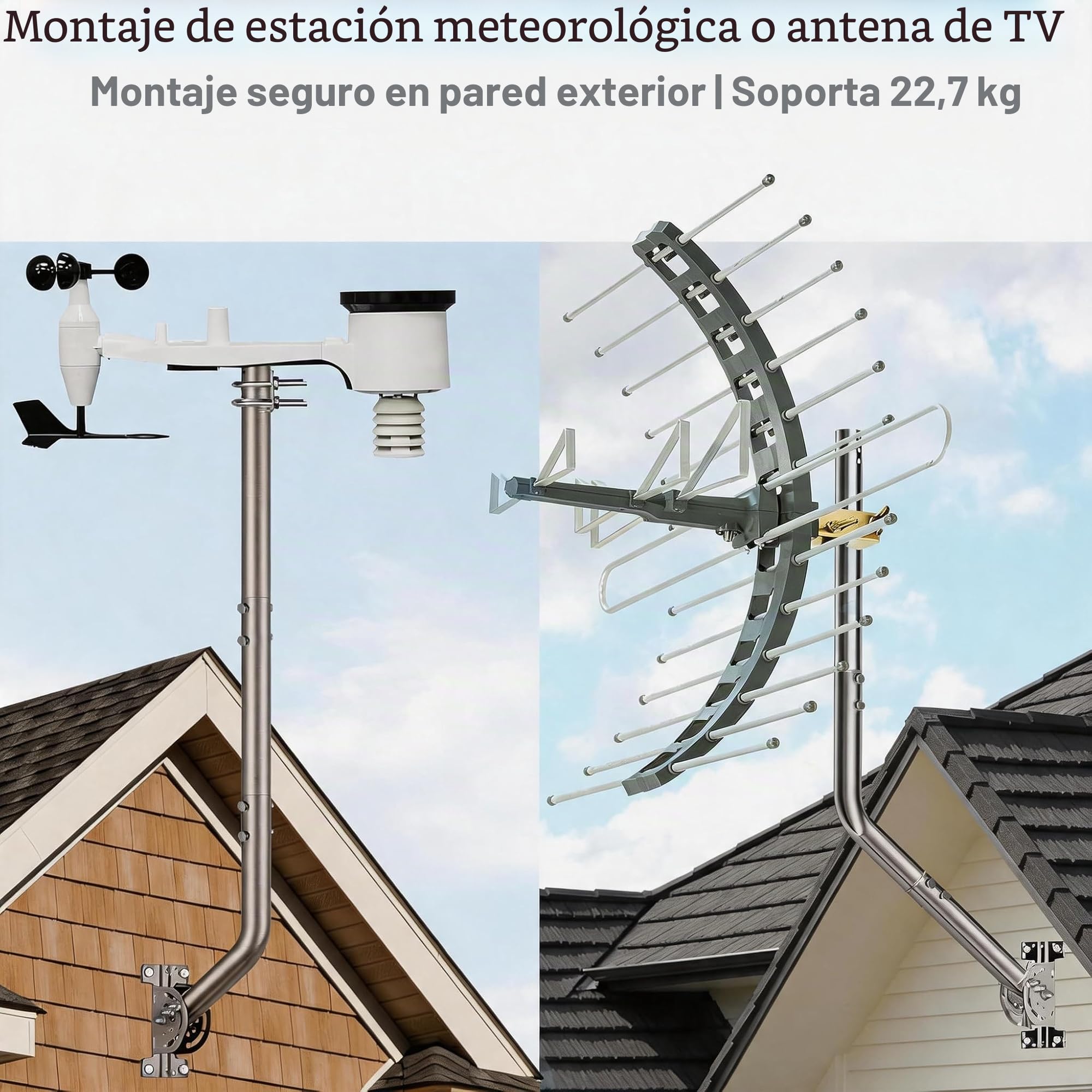 Soporte de Pared para Antena de 134 cm, mástil de Antena en Forma de J de Acero Inoxidable 430 Ø3,5 cm, Compatible con Star Link, Antena de TV, WiFi y estación meteorológica