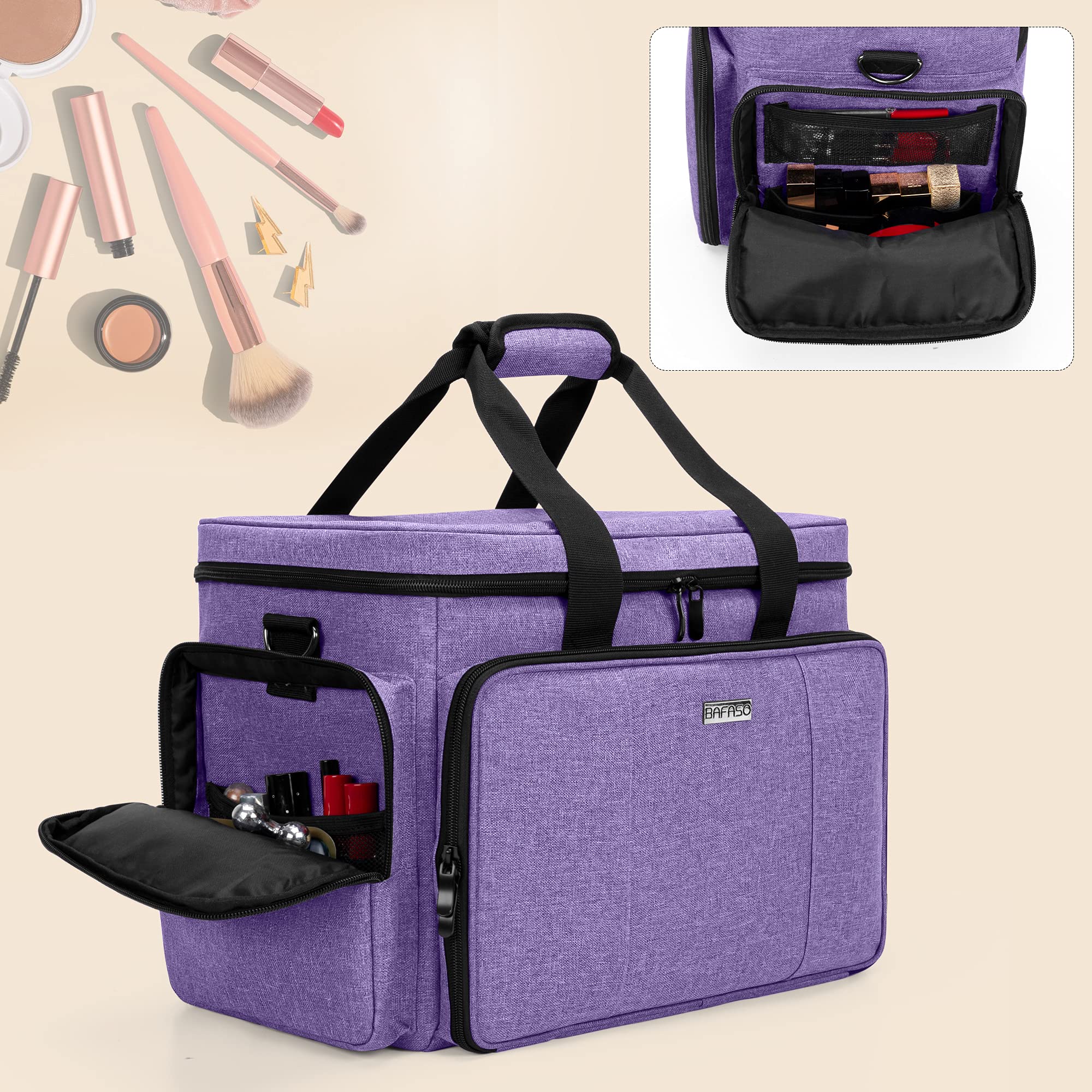 BAFASO Large Makeup Bag Cosmetic Bag with Removable Dividers