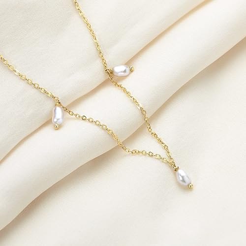 Miniatura 2 de Pearl Necklace for Women 14K Gold Plated Sterling Silver Dainty Pearl Choker Handmade Charm Necklaces Jewelry Gifts for Her (16+2 inch)