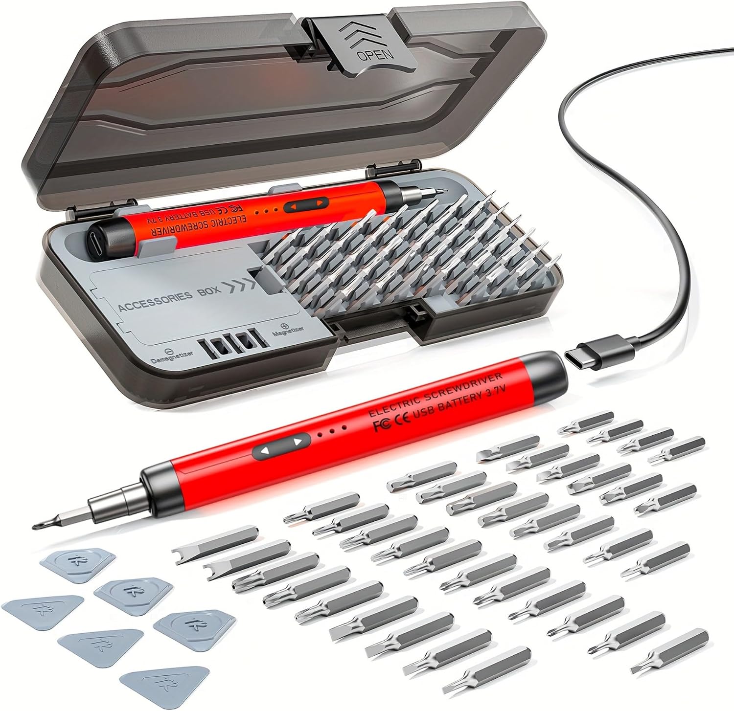 New electric screwdriver set, quiet and durable, high torque and multi-function, supports charging while using, silent straight handle (red)