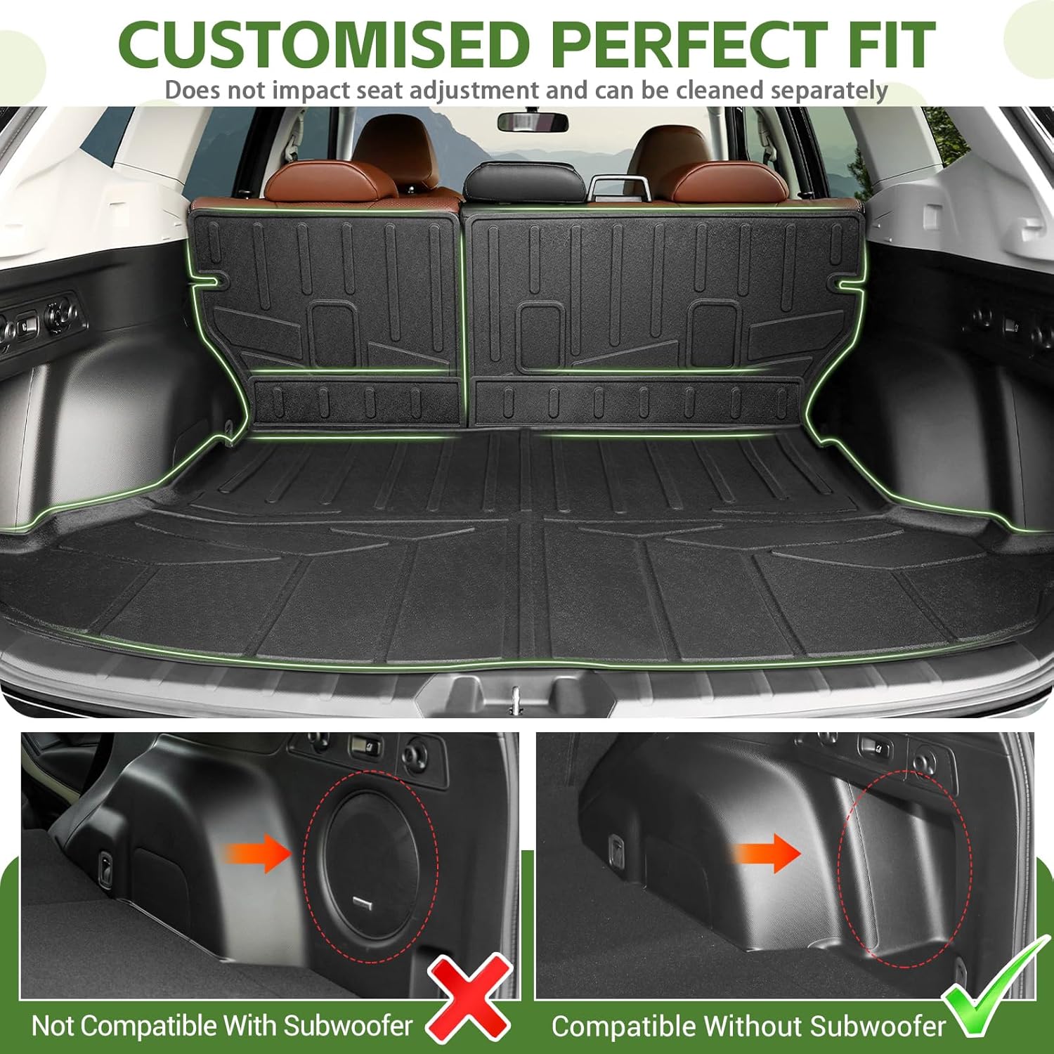 Cargo Liners for 2019-2024 Subaru Forester Without Subwoofer Trunk Mat with Seat Back Cover Accessories, All Weather Rear Cargo Mat Backrest Protector