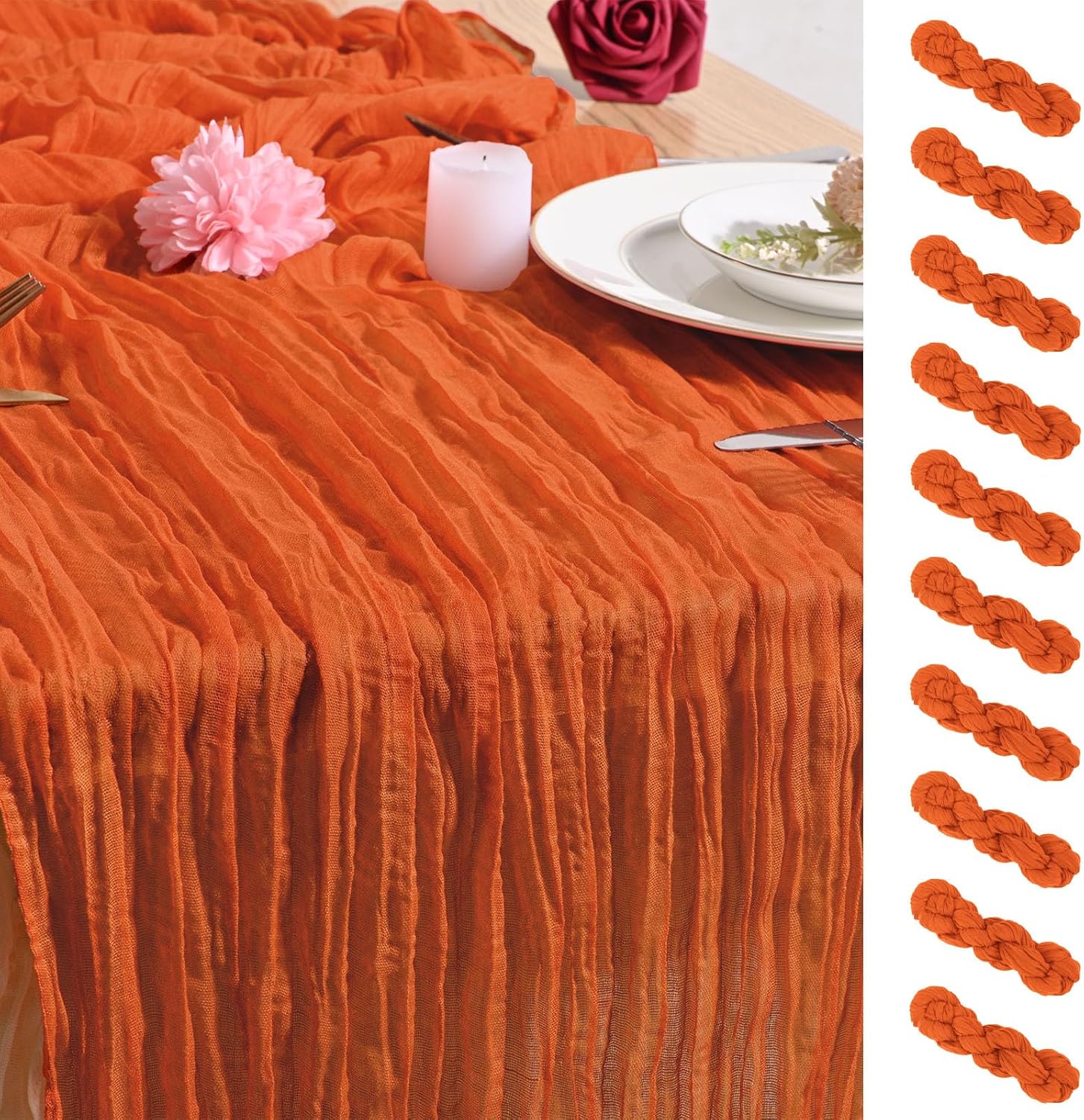 10 Pack Brown Cheesecloth Table Runner 20 x 120 Inch Rustic Gauze Boho Cheese Cloth Table Runners 10Ft for Wedding Party Bridal Shower Decoration