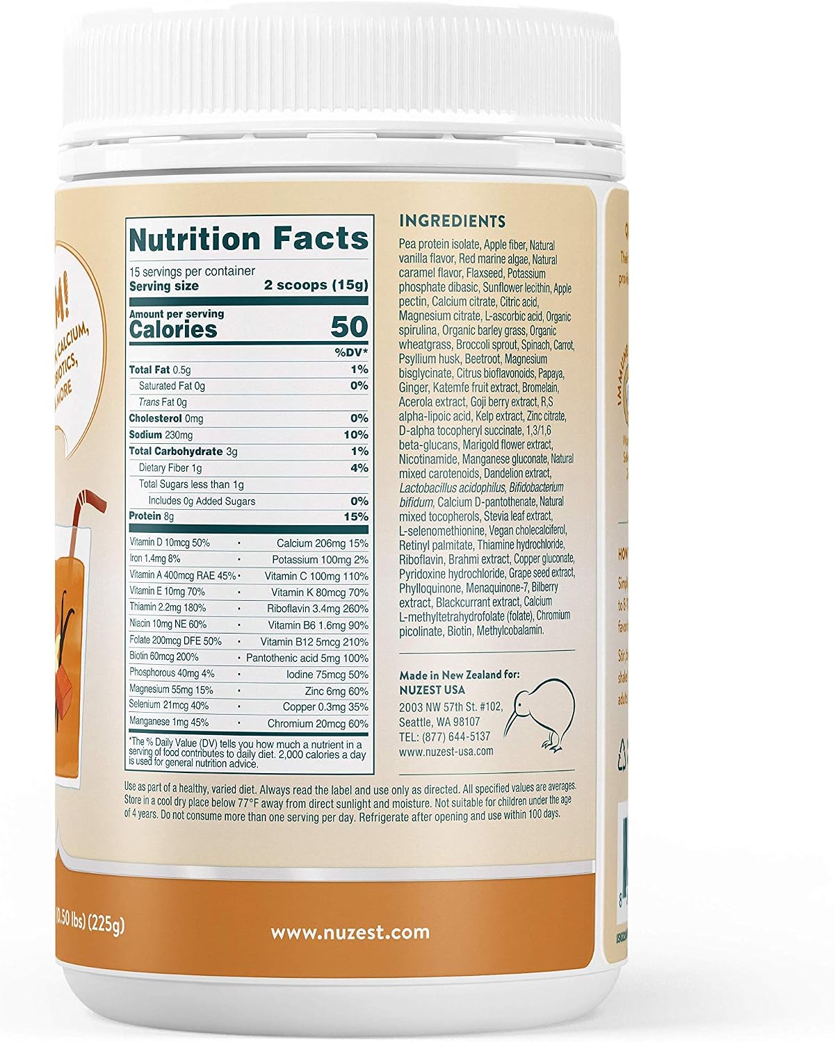 Nuzest - Kids Good Stuff - Vegan Smoothie Mix - Vanilla Caramel - Multivitamin Nutritional Supplement Protein Shake - Dairy Free - Supporting Growth and Development - 225g/ 7.9 oz (15 Servings)