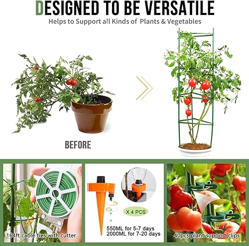Miniatura 4 de Jaulas de tomate  Soporte de estacas para plantas de jardín (paquete de 6 unidades de 49 pulgadas4 paquetes de 67 pulgadas) con lazos para plantas