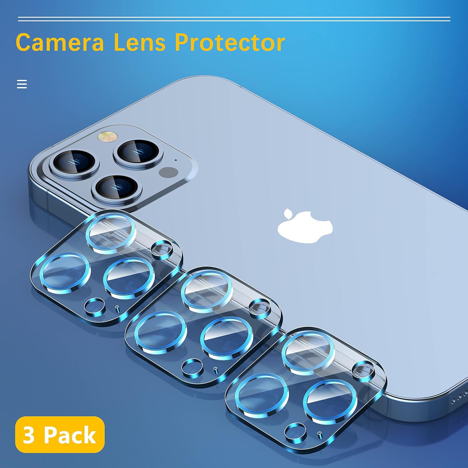 UniqueMe 3 Pack Lens Protector for iPhone 13 Pro/Pro Max 6.1/6.7"-Blue | Tempered Glass, Case Friendly, New version, Scratch-Resistant, Easy Installation, Blue