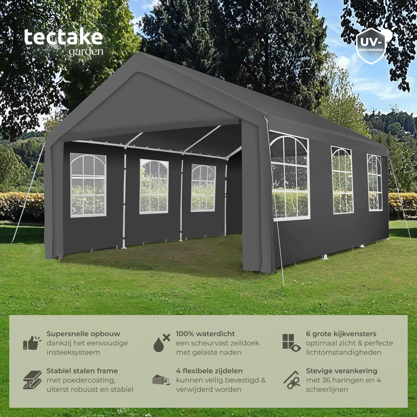 arvioo Paviljoen, 3 x 6 m, met 6 zijwanden, beschermt je feest, pop-up vouwpaviljoen, waterdicht, winterbestendig, zonwering, 3-voudig in hoogte verstelbaar, partytent, metalen frame en 210D