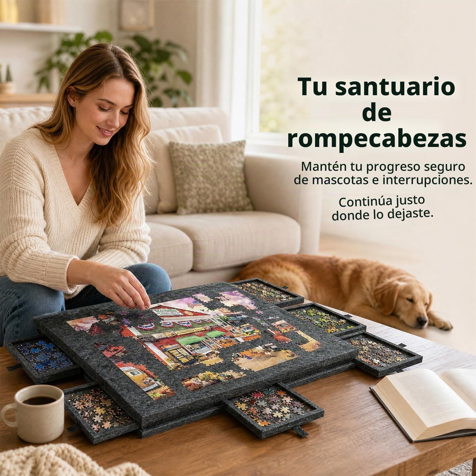 Tablero de Rompecabezas inclinable,77x54cm Mesa para Rompecabezas Adulto | con Tapa y 6 Cajones,Organizador de Rompecabezas 1000 Piezas con Superficie de Fieltro Antideslizante,Gris oscuro
