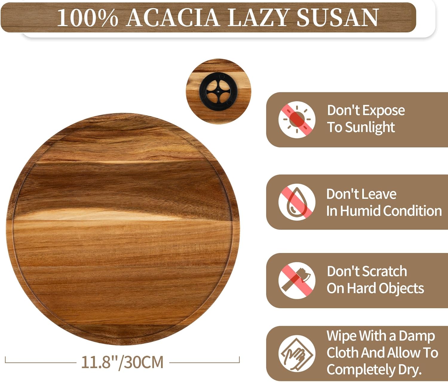 Hanobe Wood Tray Lazy Susan: Round Acacia Wooden Turntable Decorative Coffee Table Trays for Kitchen Counter Centerpiece Organizer Decor for Cabinet