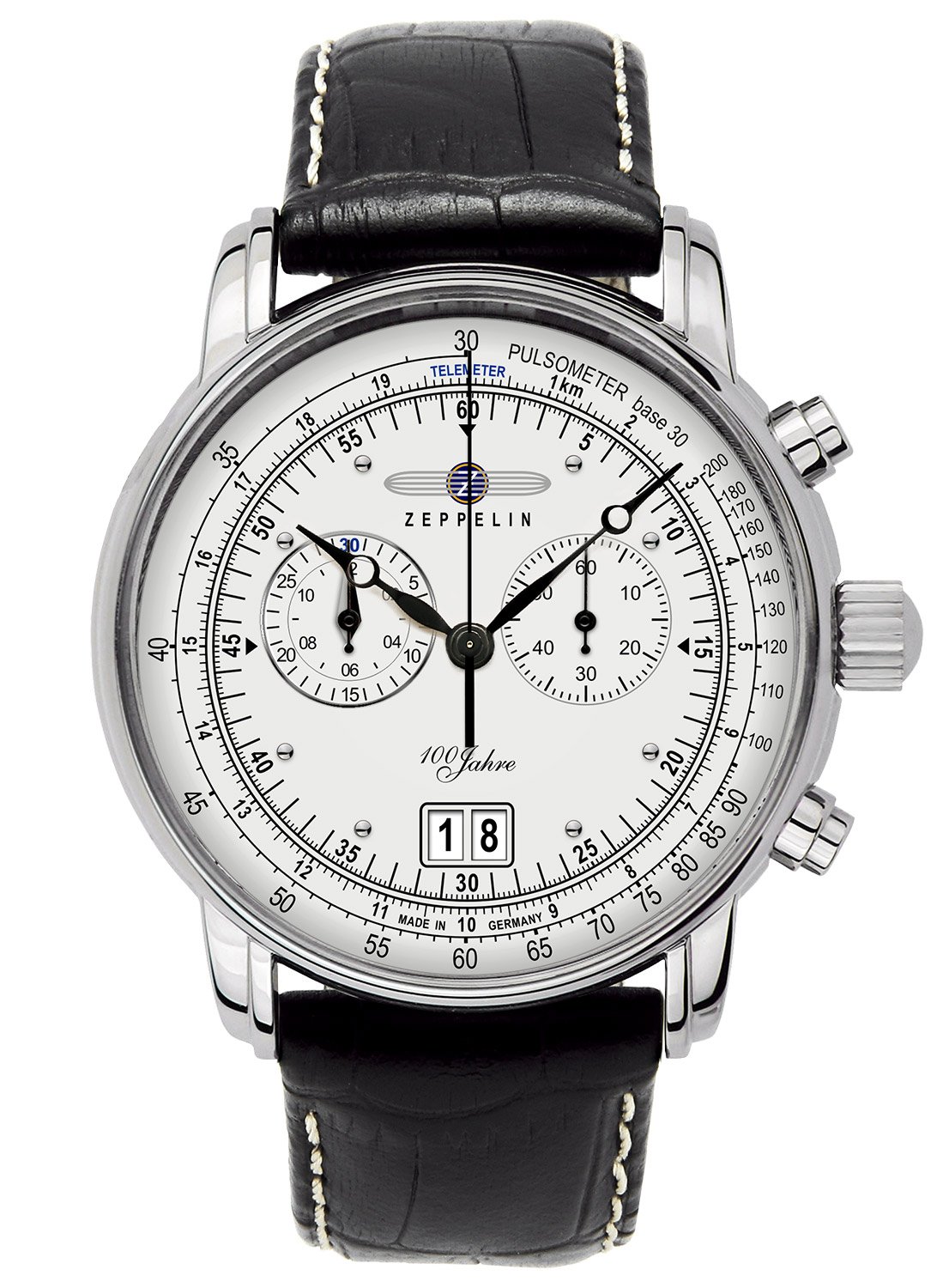 Orologio da uomo Zeppelin Friedrichshafen con cinturino in pelle e quadrante bianco, automatico, modello 85901