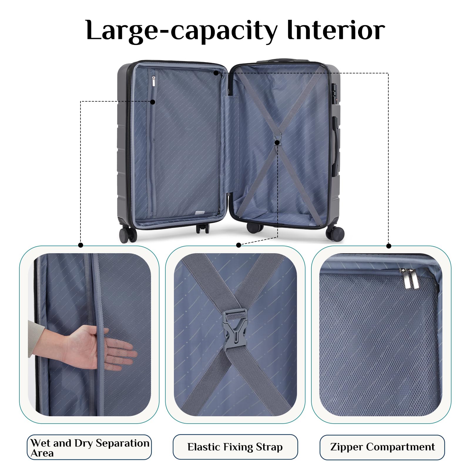 OLIXIS 24 Inch Luggage, Hardside Suitcase with Spinner Wheels, Lightweight ABS Hard Shell Checked Luggage, TSA Approved Lock, Expandable Medium Suitcase for Travel & Business–Deep Grey view 7