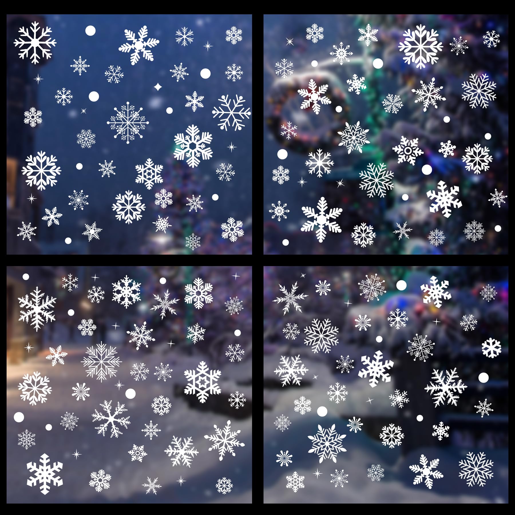 RICEDUO 223 Pcs White Snowflake Window Clings, Double-Sided Printed Snowflakes Christmas Window Stickers, Assorted Size Dot Winter Window Decal Decoration for Christmas New Year Party Supplies