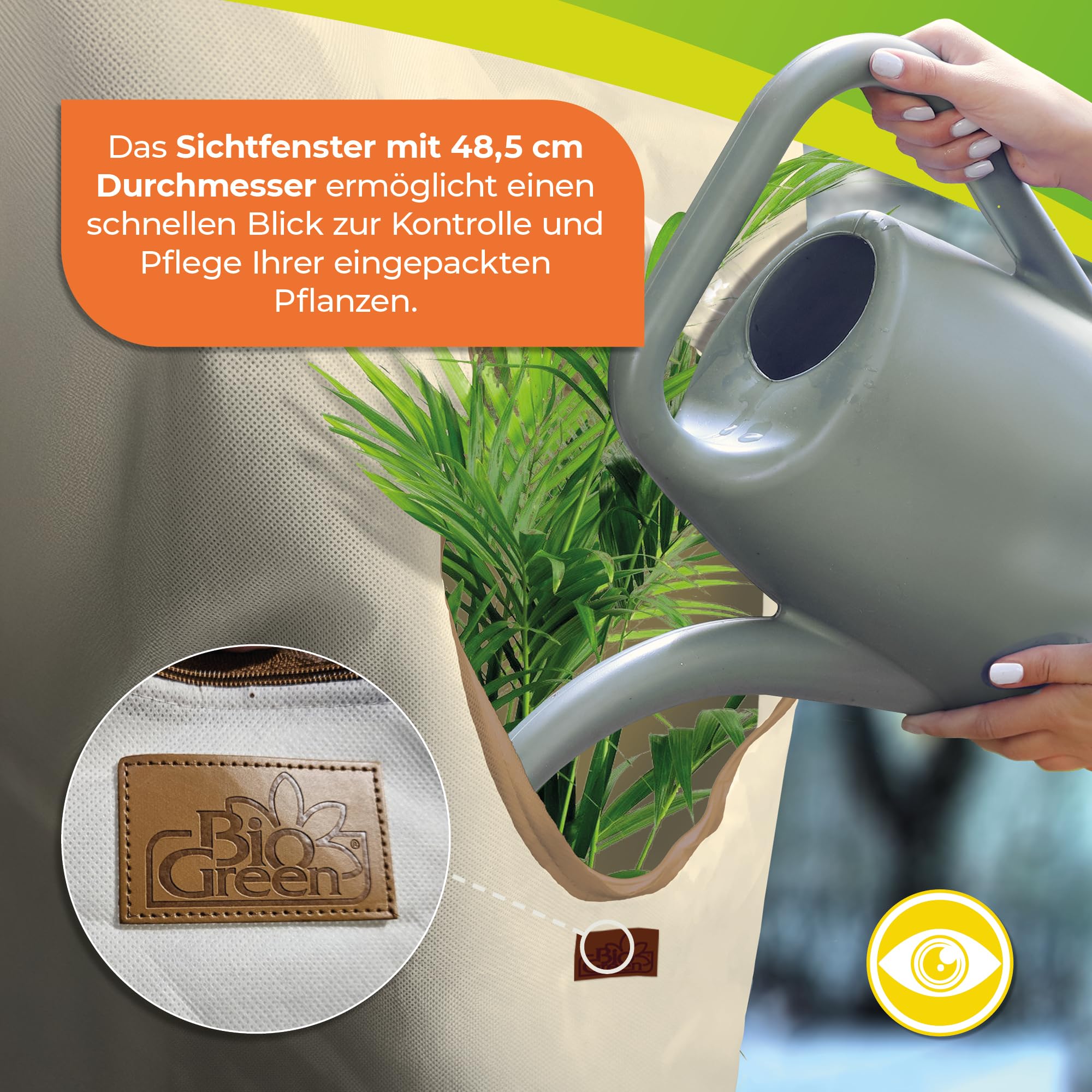 Bio Green Premium Kübelpflanzensack Window Mammut | 360 x 250cm | Frostschutz & Winterschutz | Schutzhülle Kübelpflanzen +Sichtfenster | Pflanzenschutz