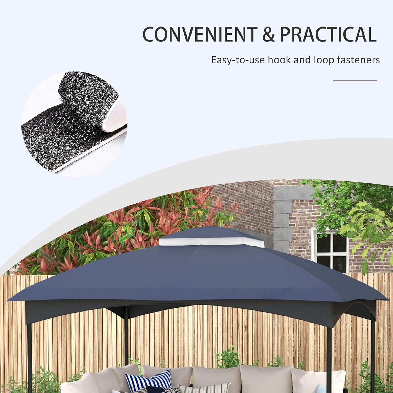 10' x 12' Gazebo Canopy Replacement, 2 Tier Outdoor Gazebo Cover Top Roof with Drainage Holes, (TOP ONLY), Dark Blue
