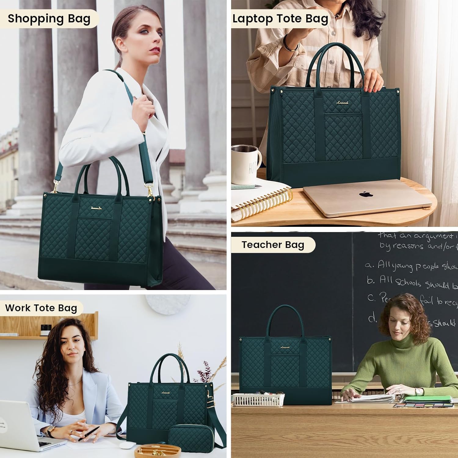 LOVEVOOK Laptop Bags for Women, 15.6 inch Waterproof Work Tote Bag with Clutch, Professional Teacher Computer Purse Lightweight Shoulder Bag Travel, green - Image 7