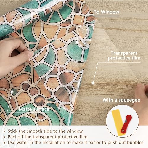 Miniatura 4 de NPET Película para ventana, vinilo extraíble no adhesivo, bloqueador solar anti-UV para el hogar (17.5 x 78.7 pulgadas) (3D)